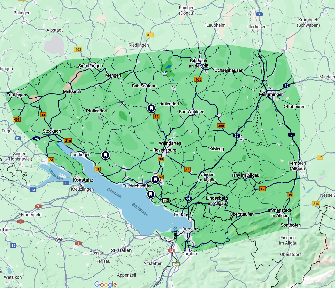 Abdeckungskarte der Regionen